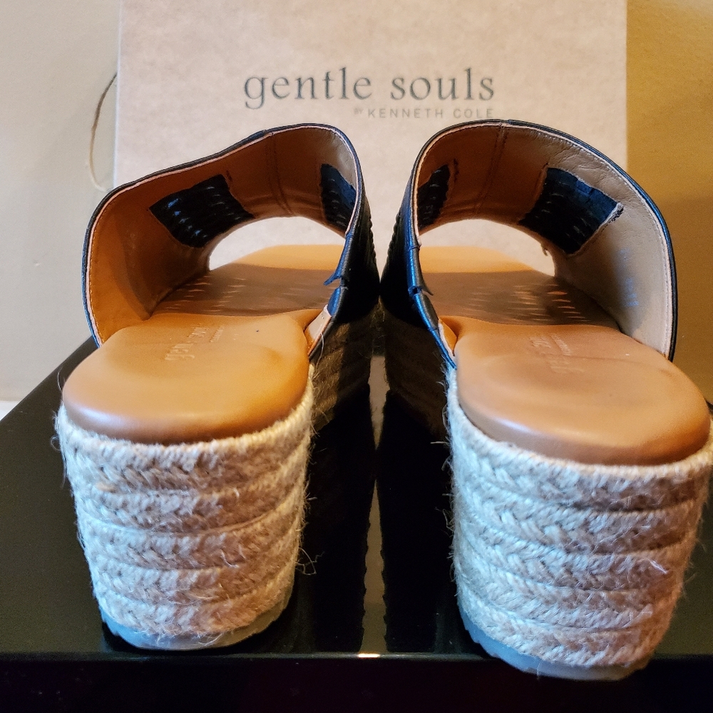Gentle Souls Black Woven Leather Platform Slide Sandals - Picture 7 of 9